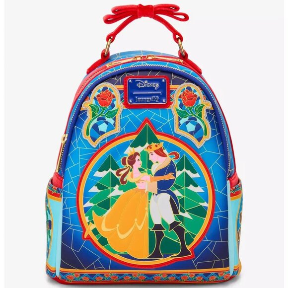 Loungefly Disney Beauty And The Beast Stained Glass Mini Backpack Bag New - Picture 1 of 4